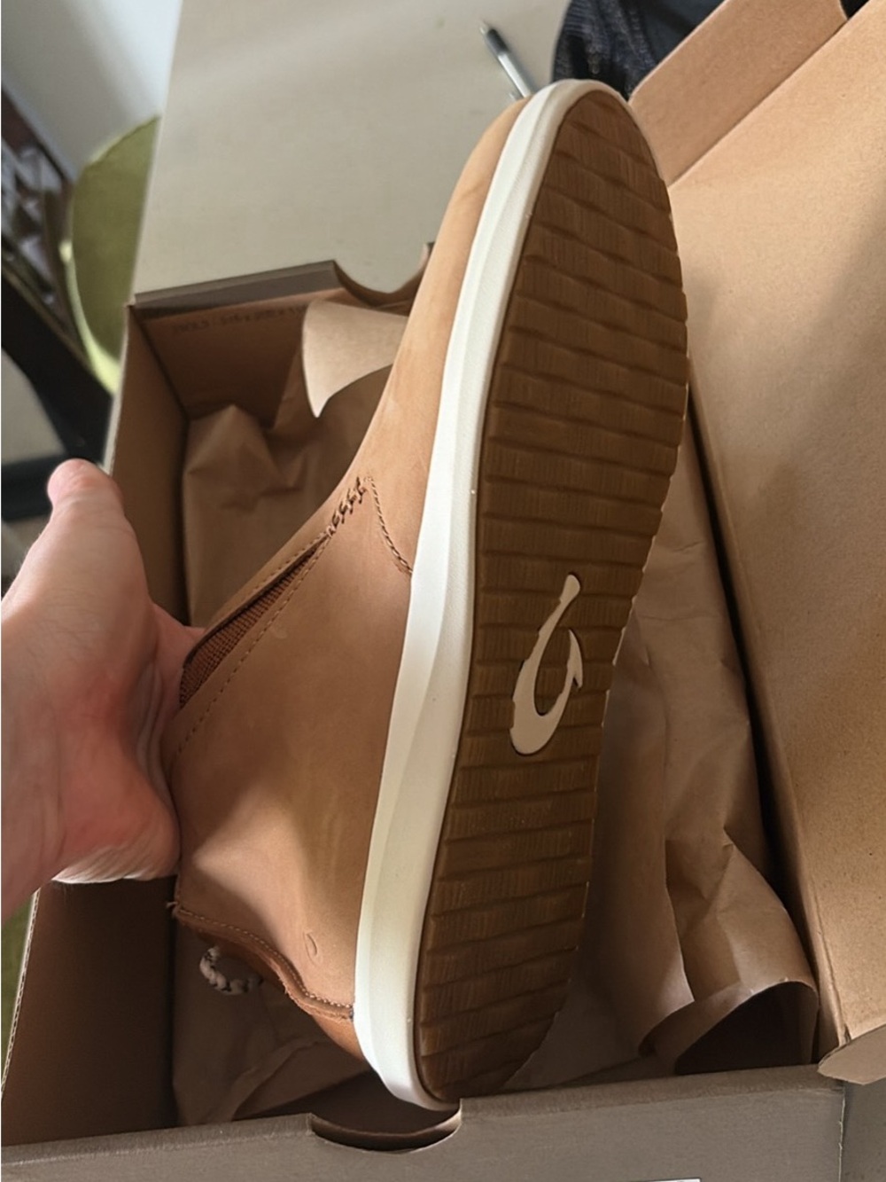 OluKai Woman’s Chukka Boots in Tan with White Sole - Picture 2 of 3